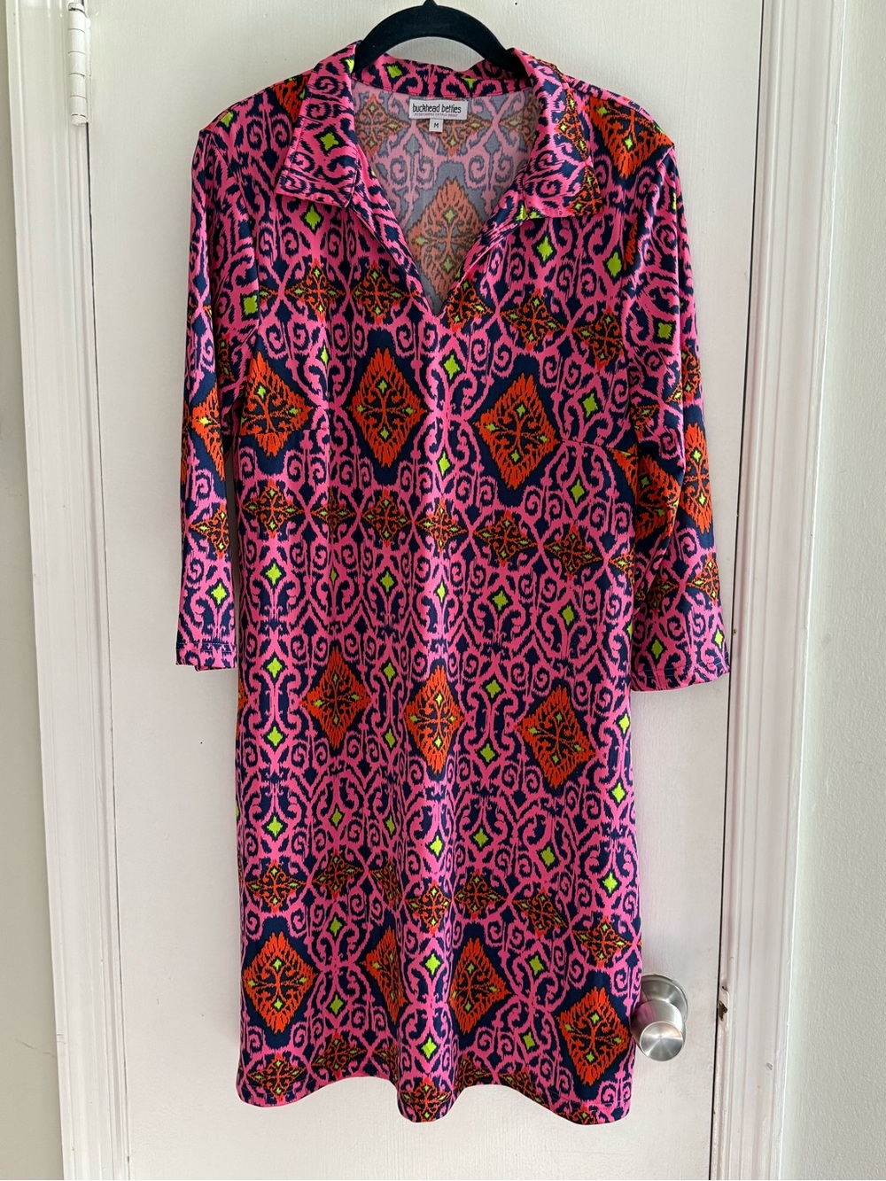 Buckhead Betties Pink Geometric Long Sleeve Shift Dress Size M